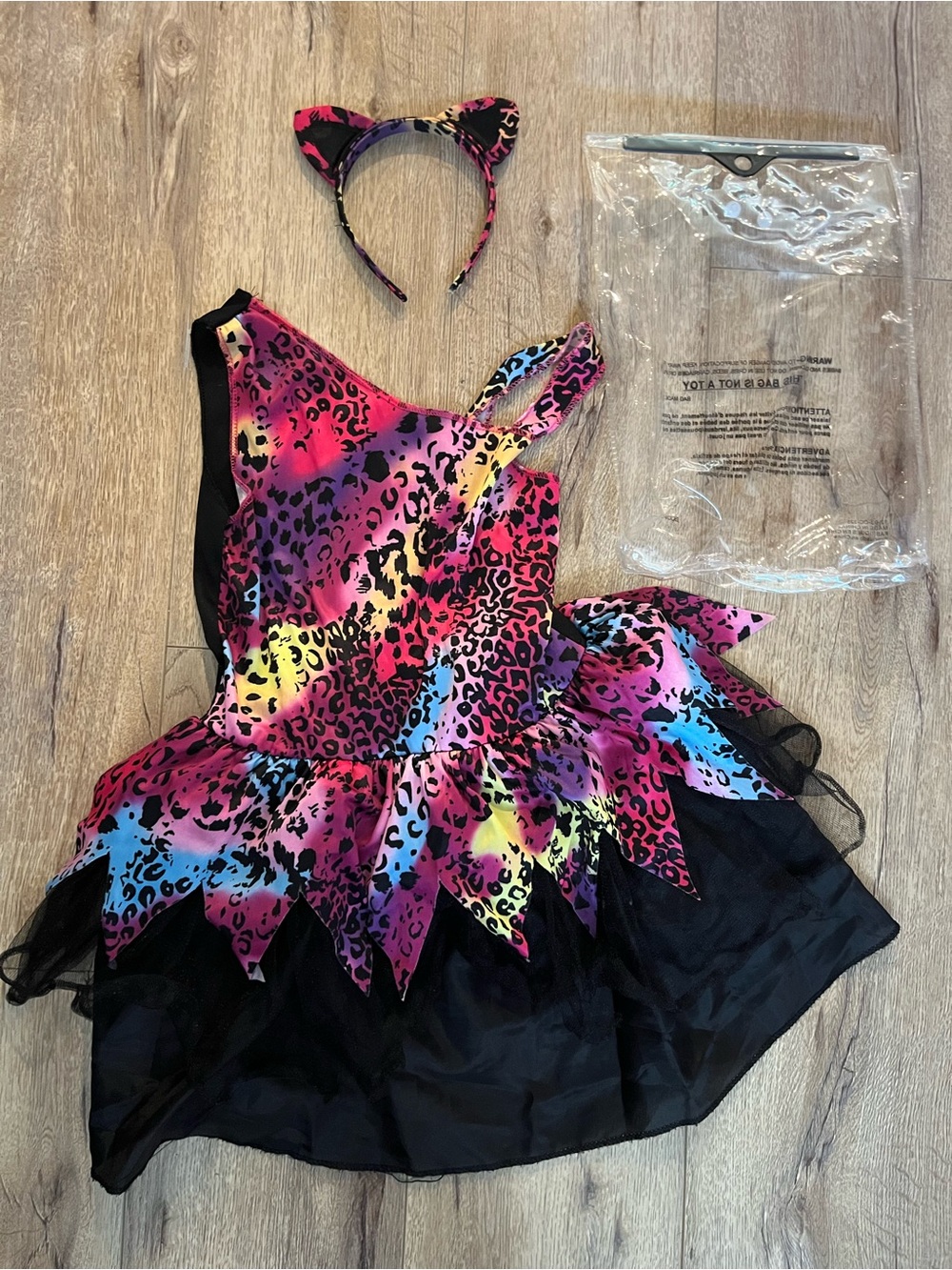 Girls Costume Multicolor Leopard Print Cat Costume Dress with Headband